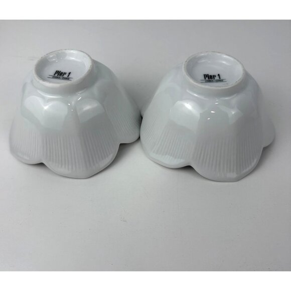 White Pier 1 Lotus Scalloped Porcelain Bowls Set Of 2 Tulip 4 1/2” - Picture 4 of 7